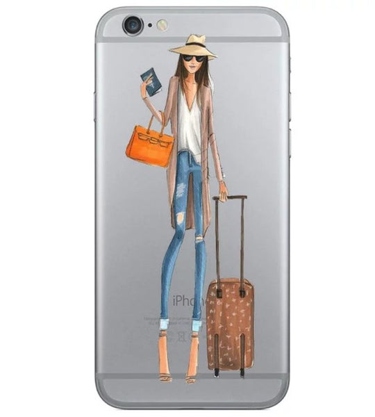 LACK Beautiful Girl drink coffee Design Case For iphone 6 Case For iphone 6S 6 Plus Transparent TPU Cover Fashion Phone Cases