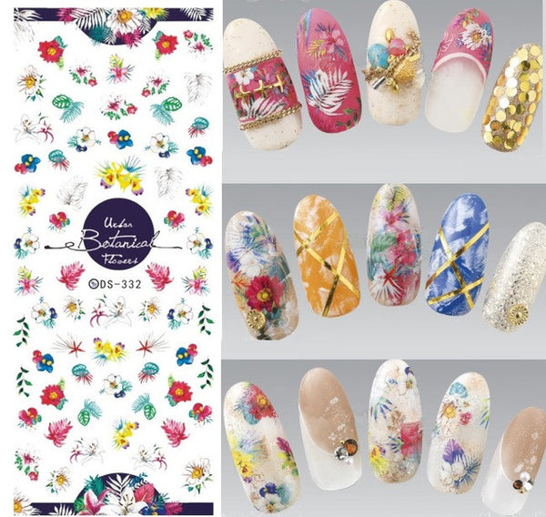 Rocooart DS310 Water Transfer Nails Art Sticker Harajuku Elements Color Fantacy blurred Flower Nail Wraps Sticker Manicura Decal