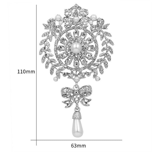 New Fashion Large Size Crystal Diamante and Imitation Pearl Drop Scroll Brooches for Women or Wedding