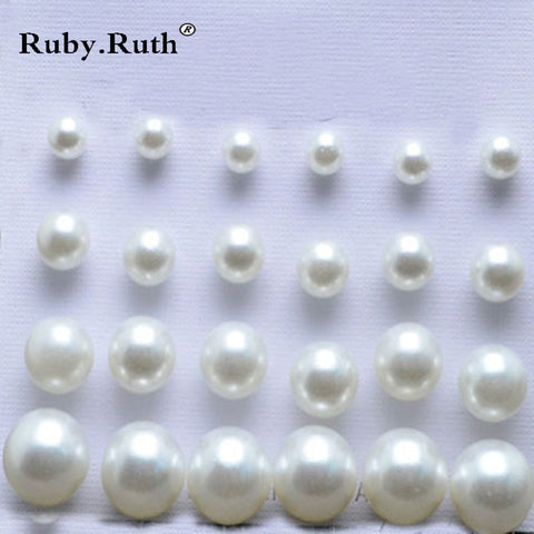 12 double Hot New Wholesale Candy Color Imitation Pearl Stud Earrings Ball For Women Wedding Cheap Jewelry Accessories