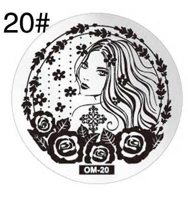 MANZILIN mp0001 OM Nail Art Plate Stamp Stamping Set Round Stainless Steel DIY Nail Polish Print Manicure Nail Stencil Template