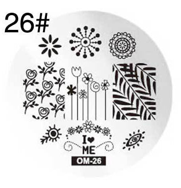 MANZILIN mp0001 OM Nail Art Plate Stamp Stamping Set Round Stainless Steel DIY Nail Polish Print Manicure Nail Stencil Template