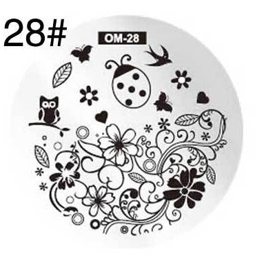 MANZILIN mp0001 OM Nail Art Plate Stamp Stamping Set Round Stainless Steel DIY Nail Polish Print Manicure Nail Stencil Template