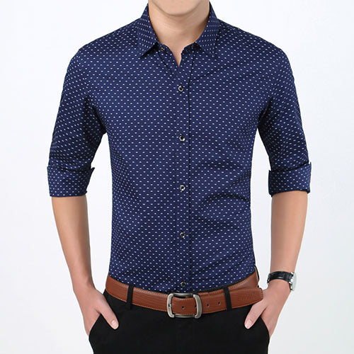2017 New Autumn Fashion Brand Men Clothes Slim Fit Men Long Sleeve Shirt Men Polka Dot Casual Men Shirt Social Plus Size M-5XL