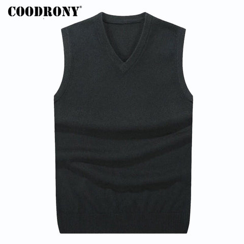 COODRONY Autumn Winter Cashmere Classic Vest Sweater Men Sleeveless Sweaters Solid Color V-Neck Wool Pullovers Men Jersey Hombre