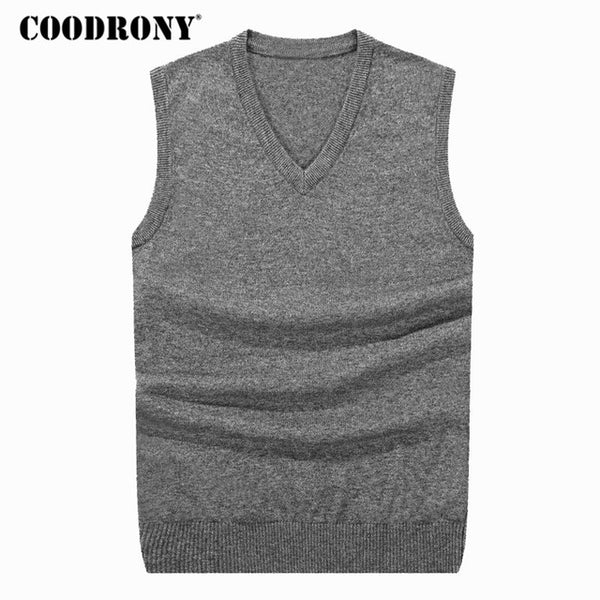 COODRONY Autumn Winter Cashmere Classic Vest Sweater Men Sleeveless Sweaters Solid Color V-Neck Wool Pullovers Men Jersey Hombre