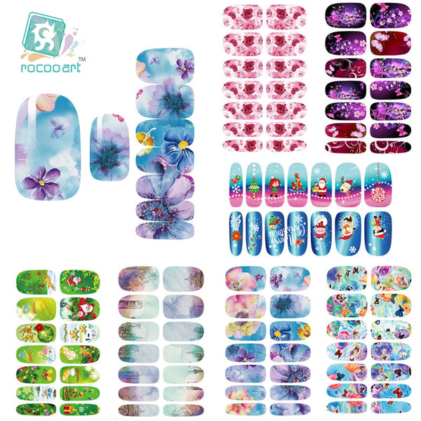 Rocooart K2 Water Transfer Nail Art Sticker Chinese Ink Rose Flowers Christmas Nail Wraps Sticker Manicure Decor Decals Foils