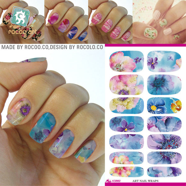 Rocooart K2 Water Transfer Nail Art Sticker Chinese Ink Rose Flowers Christmas Nail Wraps Sticker Manicure Decor Decals Foils