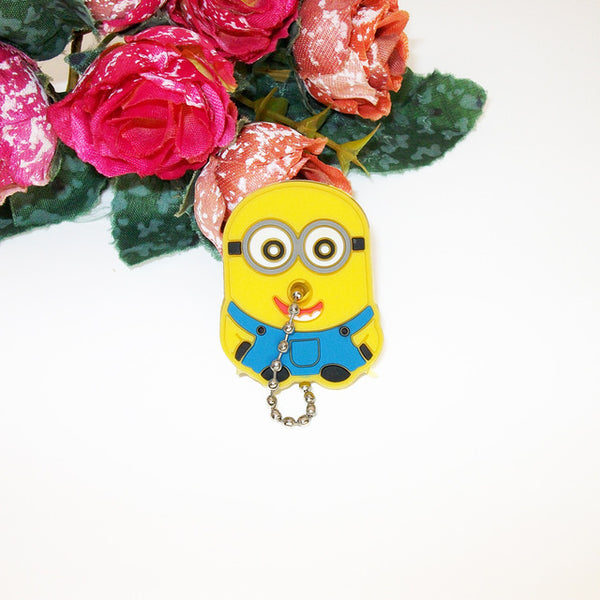 Anime Silicone Key Cap Cat Minion Key Chain Women Bag Charm Key Holder Mickey Key Ring Owl Keychain Hello Kitty Stitch Key Cover