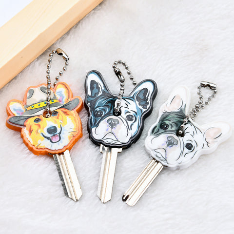 Silicone Bulldog Dog Key Cover Key Cap Keychain Key Chain Women Girls Kids Bag Charm Accessories Key Holder Key Ring Pendant