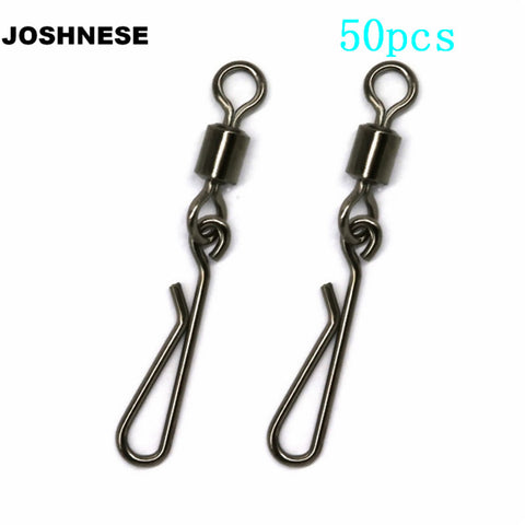 JOSHNESE 50pcs Fishing Swivels Rolling Swivel Interlock Snap Size 8/6/4/2 Hook Lure Connector Terminal Tackle Swivel Fishing