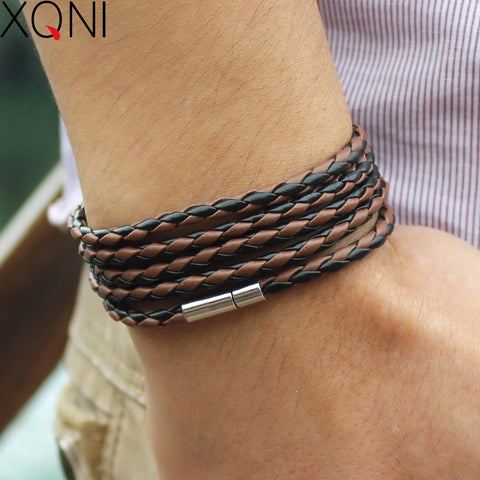 XQNI Brand Trendy Sproty Male Chain Link Charm Bracelet Bangles High Quality Classic Wrap Leather Women Men Bracelet Jewelry