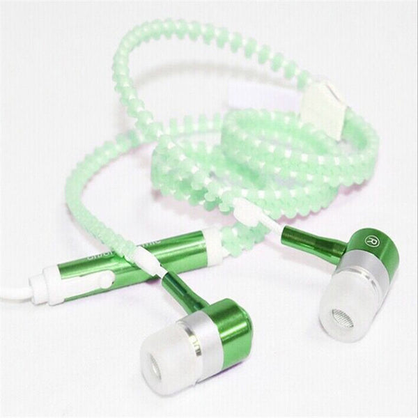 Cute Glow In The Dark  Metal Earphones Earbuds With Mic Glowing Zipper Headset Luminous Lighting Stereo Handsfree earpiece