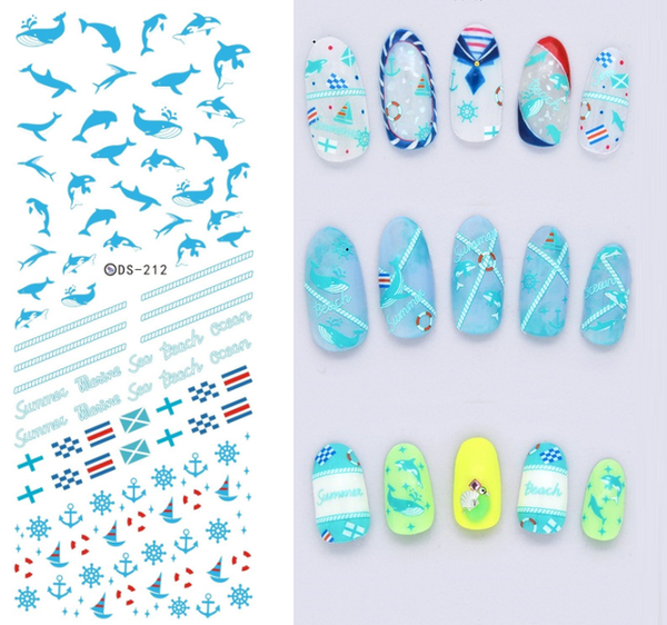 Rocooart DS208 Nail Design Water Transfer Nails Art Sticker Color Ocean Fishes Nail Wraps Sticker Watermark Fingernails Decals