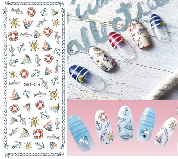 Rocooart DS208 Nail Design Water Transfer Nails Art Sticker Color Ocean Fishes Nail Wraps Sticker Watermark Fingernails Decals