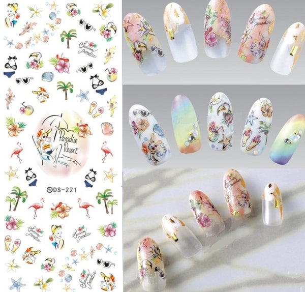 Rocooart DS208 Nail Design Water Transfer Nails Art Sticker Color Ocean Fishes Nail Wraps Sticker Watermark Fingernails Decals