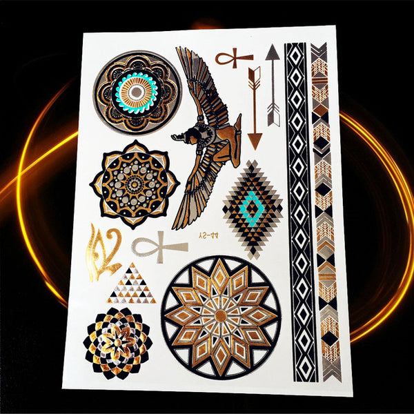 1PC Gold Silver Tattoo India Sun Moon Stars Waterproof Temporary Tattoo Sticker HCT126 Black Chain Bracelet Design Flash Tattoos