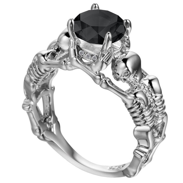 UFOORO Ghost evil Skull skeleton Hand CZ Ring European and American Punk style Motor Biker Men Ring 2017 new skull men's jewelry