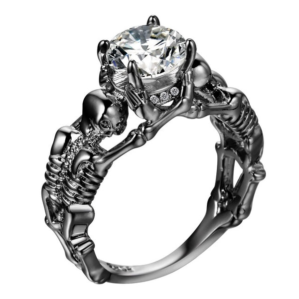 UFOORO Ghost evil Skull skeleton Hand CZ Ring European and American Punk style Motor Biker Men Ring 2017 new skull men's jewelry