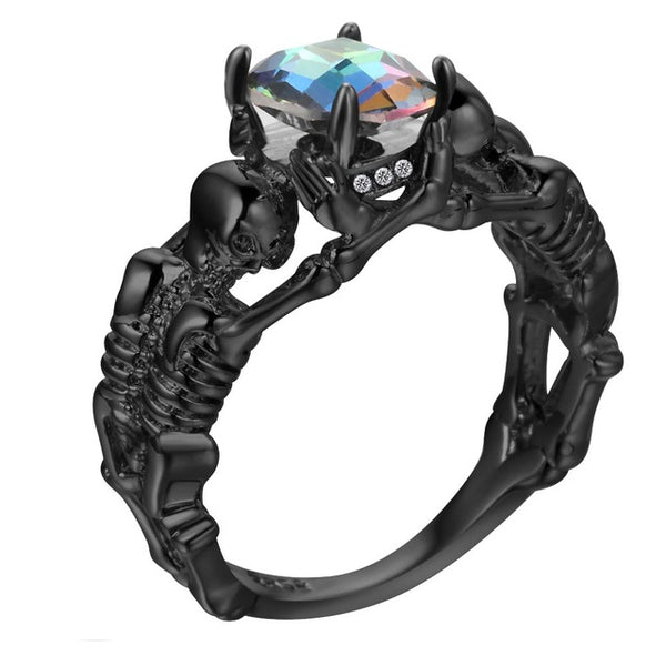 UFOORO Ghost evil Skull skeleton Hand CZ Ring European and American Punk style Motor Biker Men Ring 2017 new skull men's jewelry