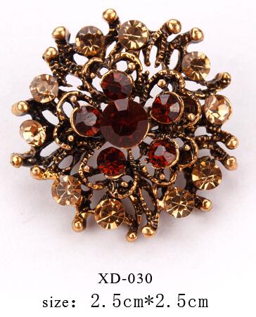 Antique Gold Color Plated Crystal Rhinestones Small Cute Brooch Lapel Pins for Women or Girls in 12 Assorted