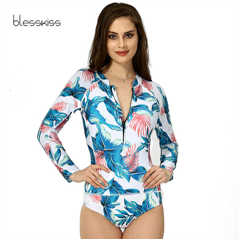 One Piece Swimsuit Long Sleeve Swimwear Women Bathing Suit 2017 Retro Swimsuit Print Floral One-piece Swim Suits Surfing Wear