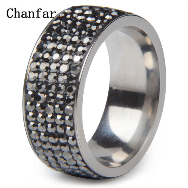 5 Rows Crystal Stainless Steel Ring Women for  Elegant Full Finger Love Wedding Rings Jewelry