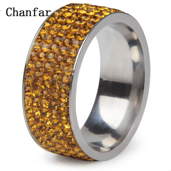 5 Rows Crystal Stainless Steel Ring Women for  Elegant Full Finger Love Wedding Rings Jewelry