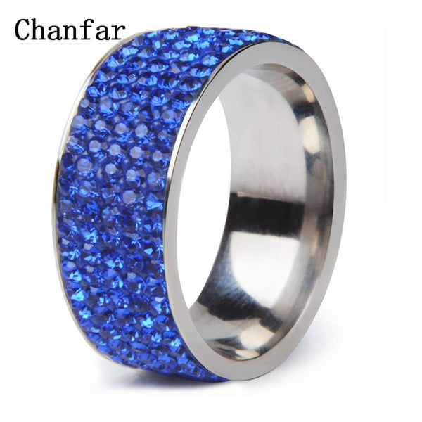 5 Rows Crystal Stainless Steel Ring Women for  Elegant Full Finger Love Wedding Rings Jewelry