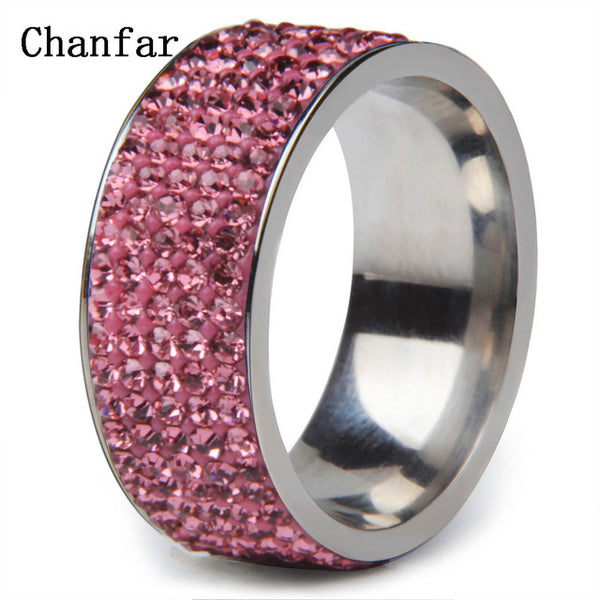 5 Rows Crystal Stainless Steel Ring Women for  Elegant Full Finger Love Wedding Rings Jewelry