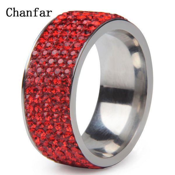 5 Rows Crystal Stainless Steel Ring Women for  Elegant Full Finger Love Wedding Rings Jewelry