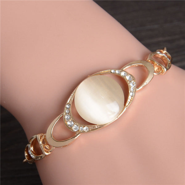 ZOSHI 2017 New Fashion Gold Color Charm Bracelet For Women Flower Bracelet Natrual Cats's Eye Stone Crystal Beads Diy Jewelry