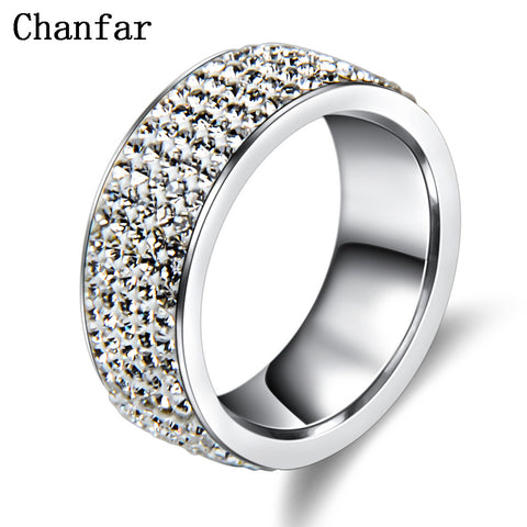 5 Rows Crystal Stainless Steel Ring Women for  Elegant Full Finger Love Wedding Rings Jewelry