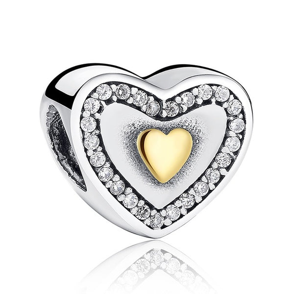 100% Authentic 925 Sterling Silver Heart Shape Charm Beads Fit pandora Charm Bracelet DIY Original Silver Jewelry