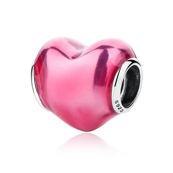 100% Authentic 925 Sterling Silver Heart Shape Charm Beads Fit pandora Charm Bracelet DIY Original Silver Jewelry