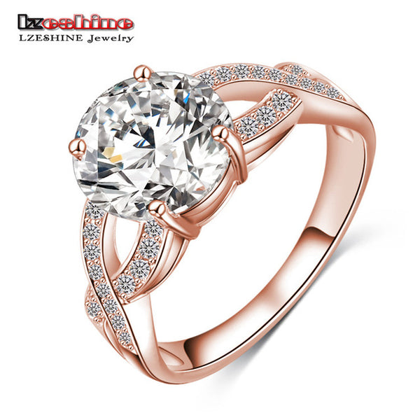 LZESHINE Free Shipping Unique Design Hollow Gold/Silver Color Fashion Punk Women Rings Jewelry Clear AAA Zircon CRI0013