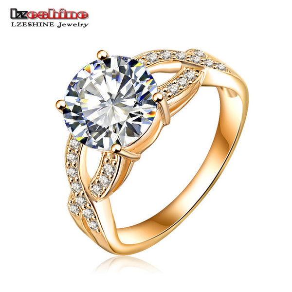 LZESHINE Free Shipping Unique Design Hollow Gold/Silver Color Fashion Punk Women Rings Jewelry Clear AAA Zircon CRI0013