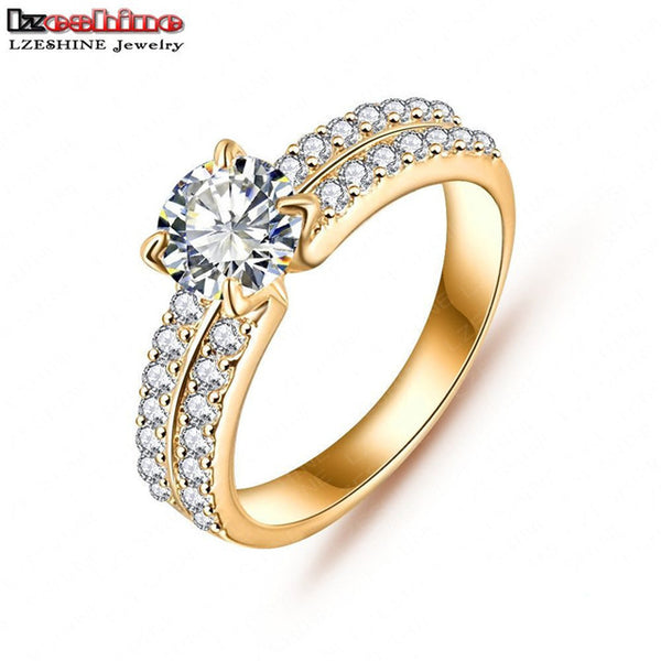 LZESHINE Free Shipping Unique Design Hollow Gold/Silver Color Fashion Punk Women Rings Jewelry Clear AAA Zircon CRI0013