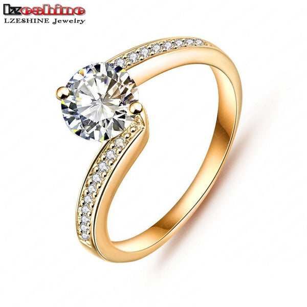 LZESHINE Free Shipping Unique Design Hollow Gold/Silver Color Fashion Punk Women Rings Jewelry Clear AAA Zircon CRI0013