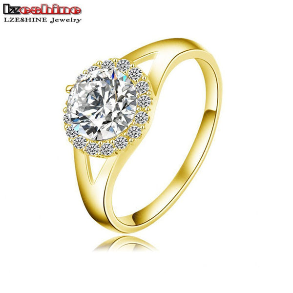 LZESHINE Free Shipping Unique Design Hollow Gold/Silver Color Fashion Punk Women Rings Jewelry Clear AAA Zircon CRI0013