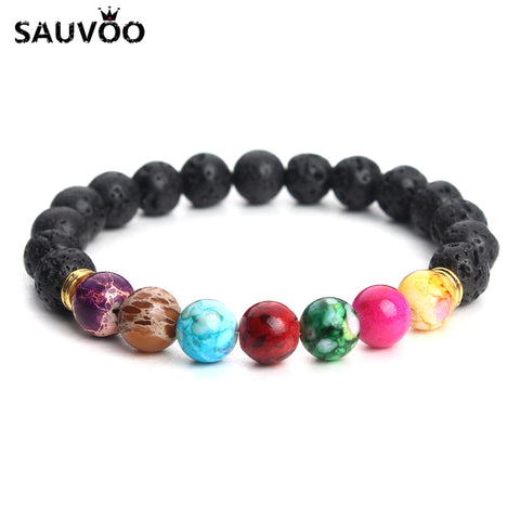 Muti-color Design Mens Bracelets Black Lava 7 Chakra Healing Balance Beads Bracelet For Men Women Pulseras Drop Shipping F3770