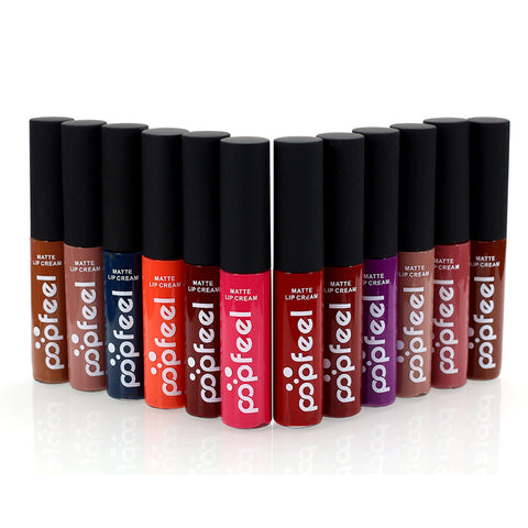 12color Brand Batom Matte Lip Gloss Long Lasting Nude Velvet Lip Cream Tattoo Labiales Matte Liquid Lipstick Cosmetics