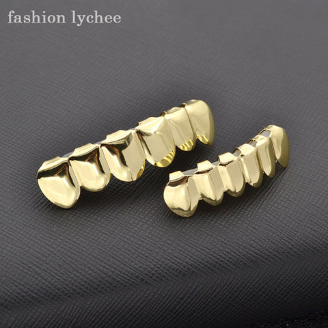 fashion lychee Hiphop Teeth Grill 3 Colors Top Bottom Grill Bling Hollow Teeth for Halloween Party Jewelry Christmas Gift