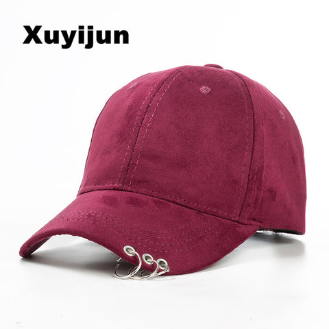Xuyijun 2017 winter unisex solid Ring Safety Pin curved hats baseball cap men women Suede snapback caps casquette gorras