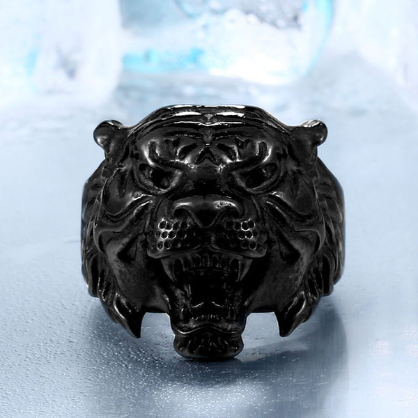 BEIER 316L Stainless Steel Titanium Tiger Head Ring Men Personality Unique Men's Animal Jewelry BR8-307 US size