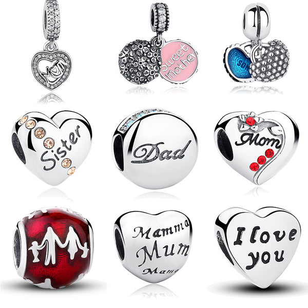 100% Authentic 925 Sterling Silver Family Dad Mum Charm Beads Fit pandora Bracelet Pendants DIY Original Jewelry Father Gift