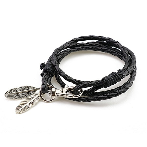 Mdiger Fashion Jewelry PU Leather Bracelets Charm Gift Bangles Multilayer Feather Bracelet Accessories Wedding Men Jewelry
