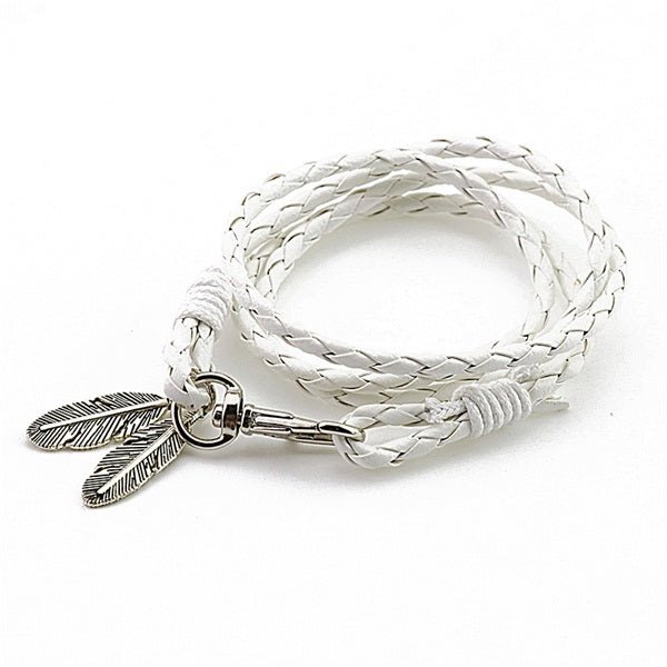 Mdiger Fashion Jewelry PU Leather Bracelets Charm Gift Bangles Multilayer Feather Bracelet Accessories Wedding Men Jewelry