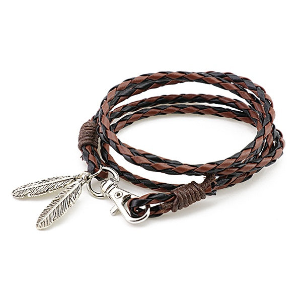 Mdiger Fashion Jewelry PU Leather Bracelets Charm Gift Bangles Multilayer Feather Bracelet Accessories Wedding Men Jewelry
