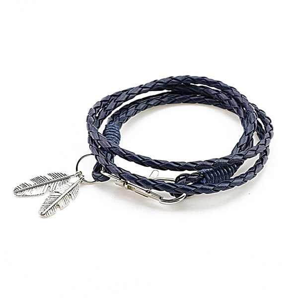 Mdiger Fashion Jewelry PU Leather Bracelets Charm Gift Bangles Multilayer Feather Bracelet Accessories Wedding Men Jewelry